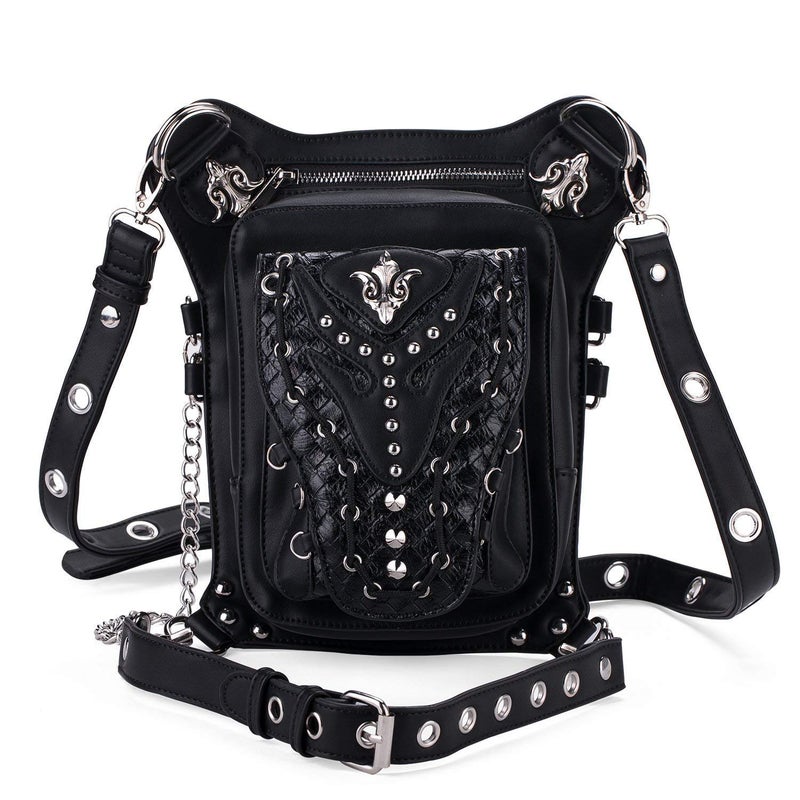 Chikencall Gothic Steampunk Waist Bag Drop Leg Arm Pack Waist Shoulder Fanny Pack Purse Pouch Black - Image 1